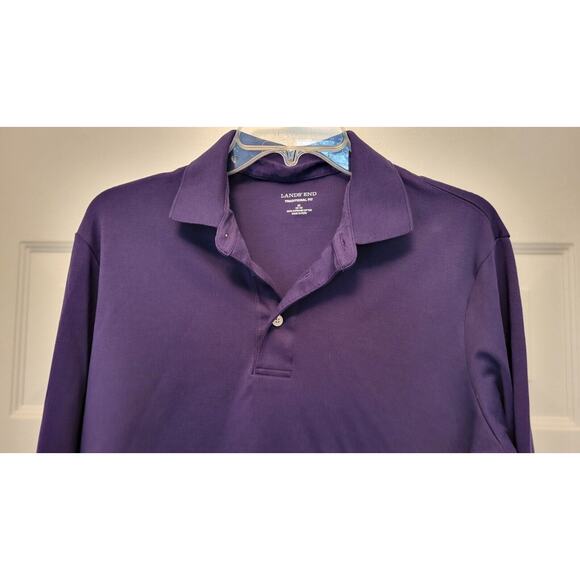 Lands' End Men Size M 38-40 Long Sleeve Polo Traditional Fit Dark Purple - Picture 3 of 9